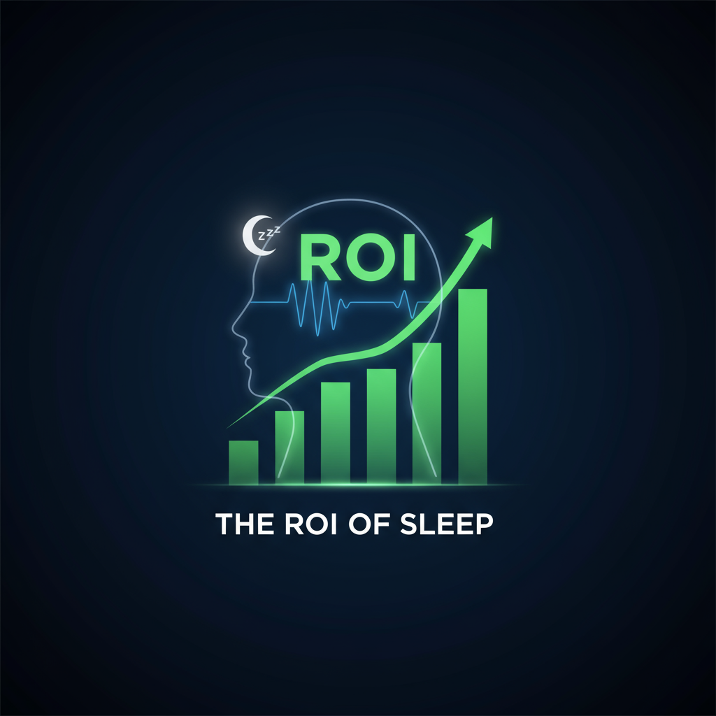 Gráfico de barras crescente com a silhueta de uma cabeça, ilustrando o ROI do Sono (Retorno sobre o Investimento do Sono)